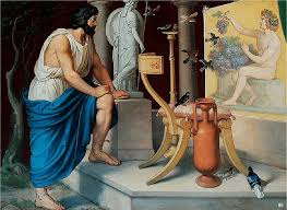 <p>"The contemporaries and rivals of Zeuxis were ... and Parrhasius. This last, it is said, entered into a pictorial contest with Zeuxis, who represented some grapes, painted so naturally that the birds flew towards the spot where the picture was exhibited." Pliny: Natural History, B</p>