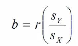 * Positive or negative
* r = PPMC value
* Sy = standard deviation of Y
* Sx = standard deviation of X (predictor)
* Y (bar) = mean of Y
* X (bar) = mean of X