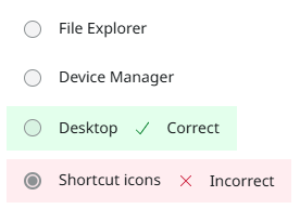 <p>The top level of the user interface is the desktop displayed when Windows starts, and the user logs on. Windows 11 makes several changes to the desktop style. Notably, it center-aligns the taskbar and introduces another design for the Start menu.</p><p>The desktop contains the Start menu, taskbar, and shortcut icons. These are all used to launch and switch between applications.</p><p>File management is a critical part of using a computer. As a computer support professional, users will often have to assist users with locating files.</p><p>Device Manager provides an advanced management console interface for managing system and peripheral devices.</p>