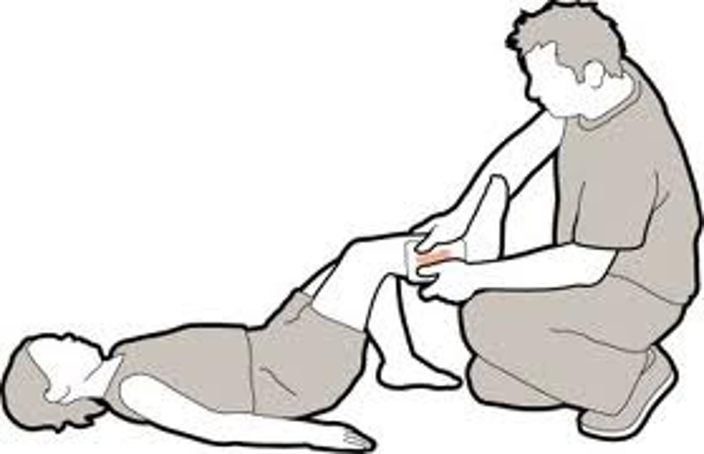 <p>1. seek medical help immediately, protect yourself from blood by wearing disposable gloves</p><p>2. lay victim down, elevate feet and legs. Place in half-seated position if a head wound</p><p>3. find the wound by following the blood. Uncover wound if under clothing</p><p>4 place dressing over wound and apply direct pressure</p><p>5. raise wound above level of heart and continue to apply direct pressure if arm or leg is wounded</p><p>6. apply pressure at pressure point if bleeding continues</p><p>7. release pressure point and secure with bandage when bleeding stops. Do not remove dressings</p>