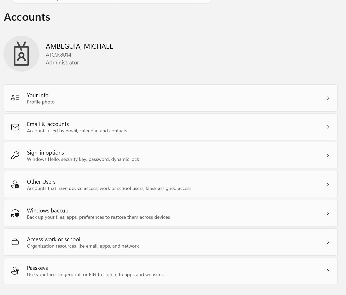 <p>Settings &gt; Accounts &gt; Your Info will show "Local account" or email address for Microsoft account. </p>