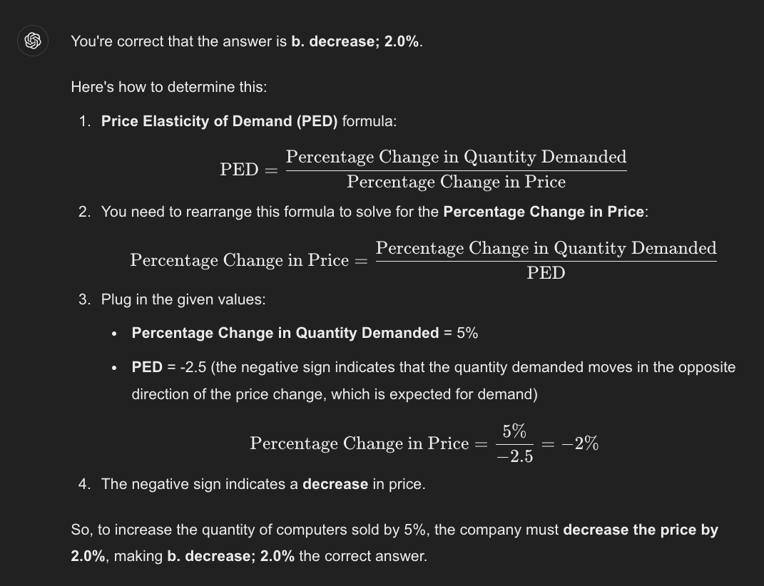 <p><span style="color: red">b. decrease; 2.0%</span></p><p></p>