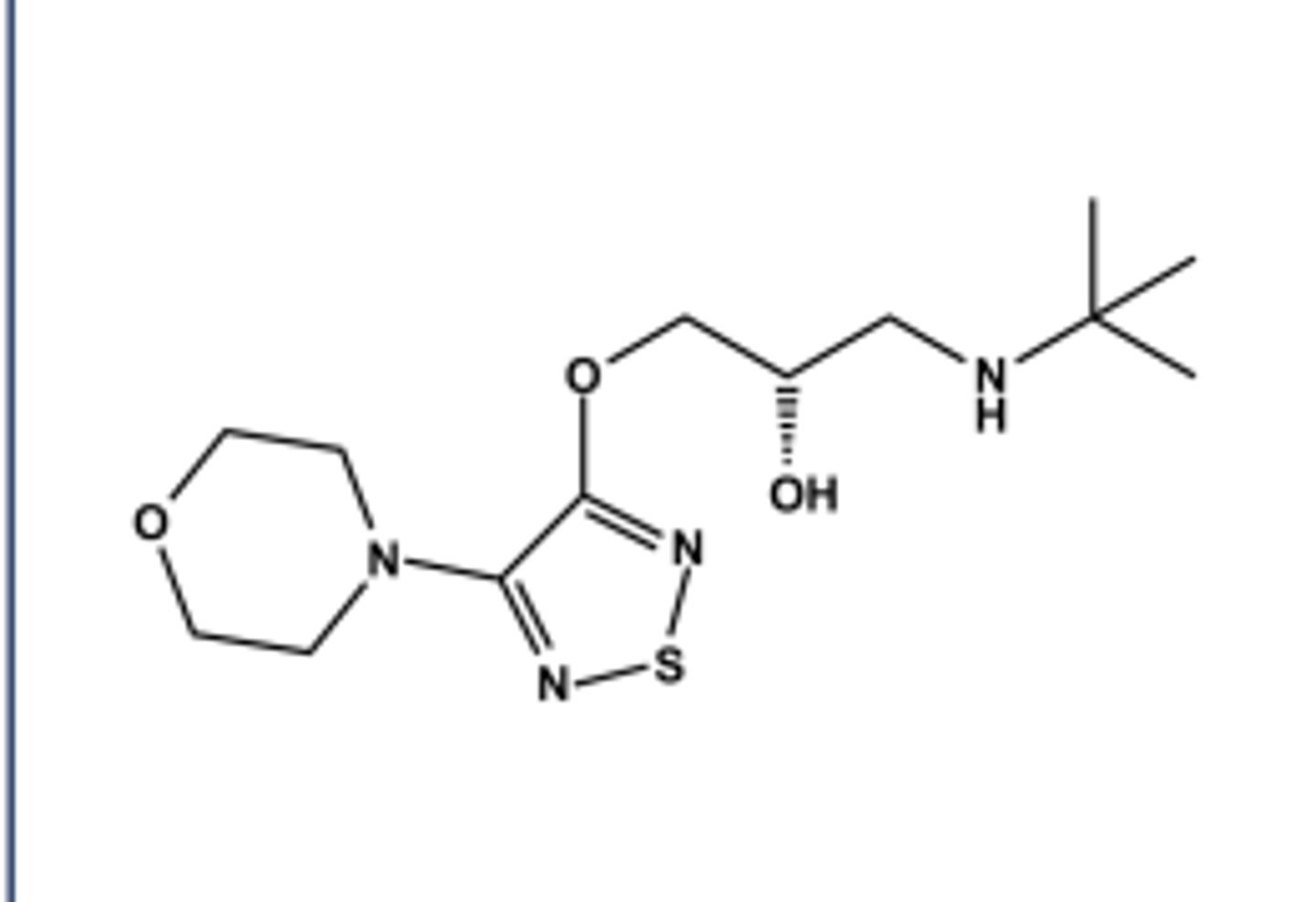 <p>LogP = 2.3; pKa = 9.2; T1/2 ca. 3 hr</p><p>In ophthalmic form (Timoptic®)</p><p>Metabolized in liver by CYP2D6 and others</p>