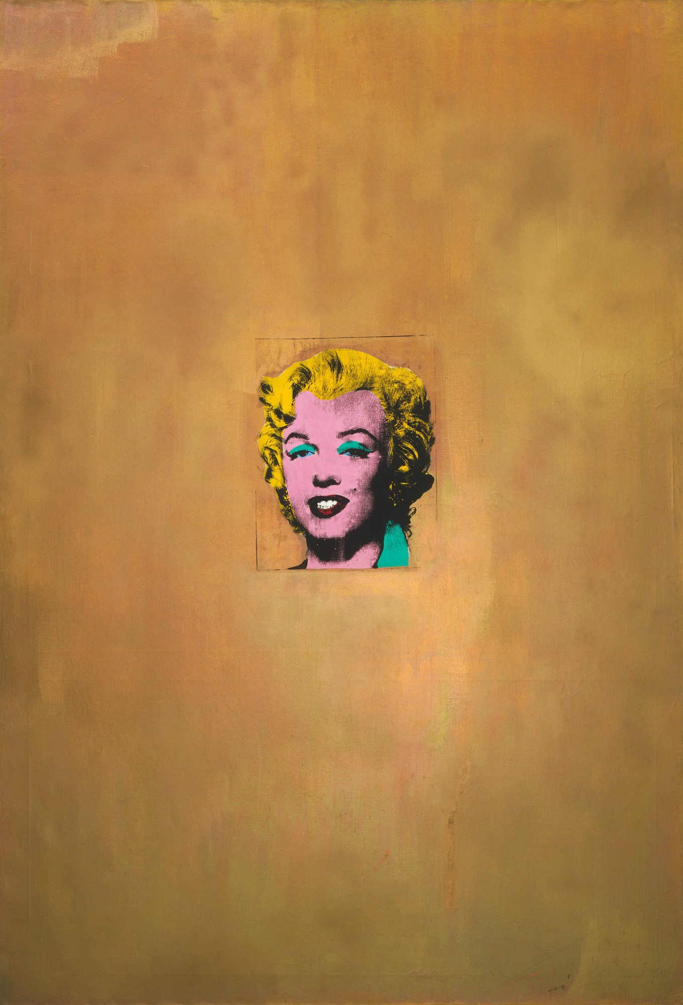 <p>a silkscreen painting that explores celebrity, tragedy, and the nature of fame, using a gold background and a photograph of Marilyn Monroe as its subject, mirroring Byzantine icons and Warhol's exploration of pop culture.<span>&nbsp;</span></p>