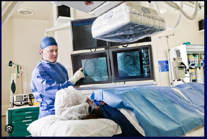 <ul><li><p>— is used to evaluate cardiac function. A catheter is passed into the right or left side of the heart. Transducers on the tip of the catheter record pressures in the vessels and chambers of the heart. Ports in the catheter provide access for obtaining blood samples for the determination of oxygen content and cardiac output.</p></li></ul>