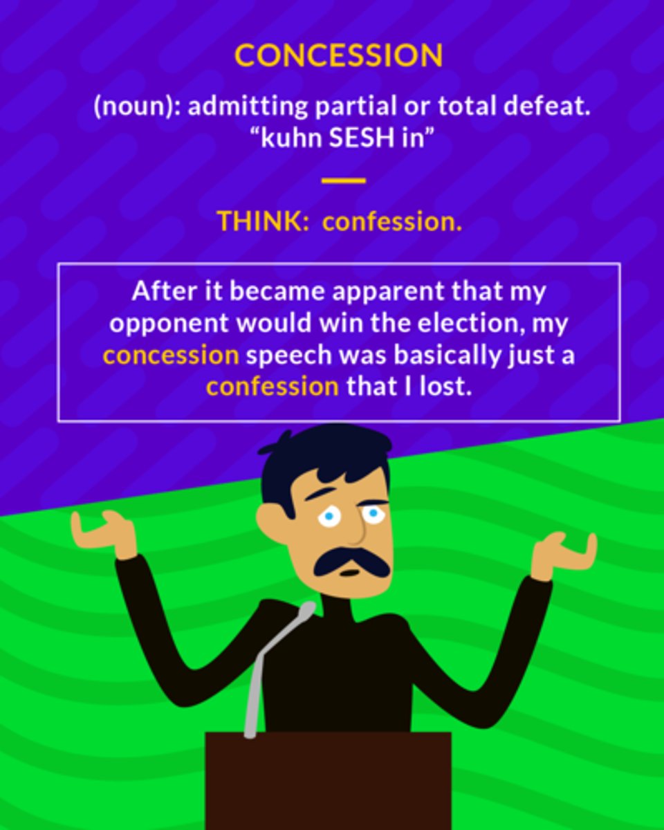 <p>A reluctant acknowledgment or yielding.</p><p>(noun) admitting partial or total defeat</p>