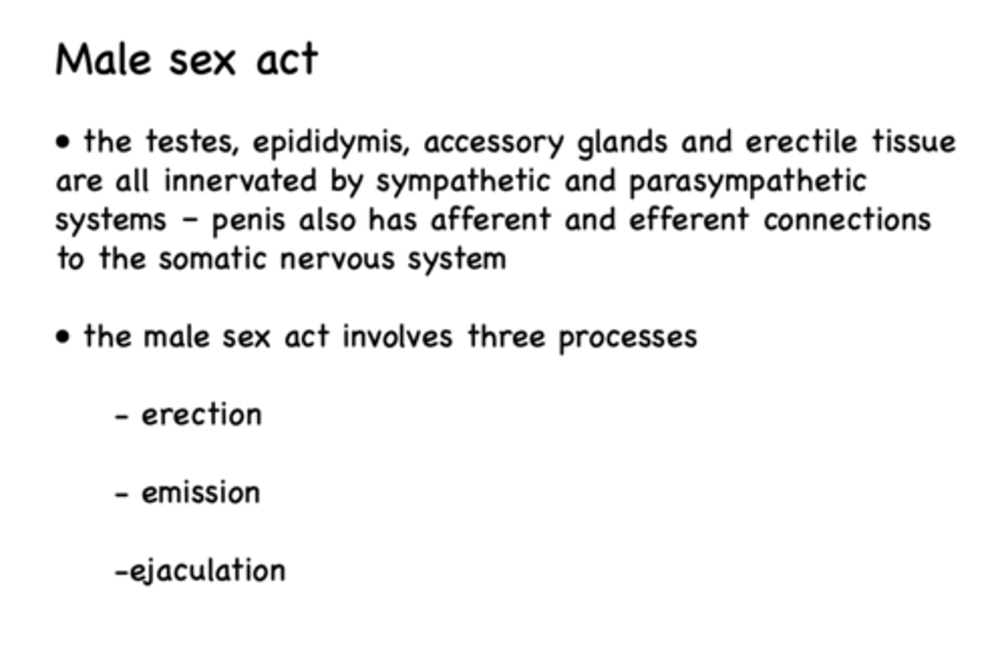 <p>- Erection</p><p>- Emission</p><p>- Ejaculation</p>