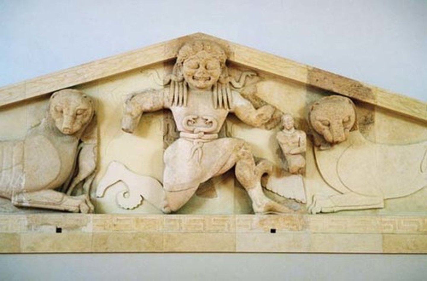 <p>Date: 580 BC</p><p>Material: Limestone</p><p>Central narrative: Medusa</p><p>Significance: early archaic architectural sculpture depicting a variety of myths on one pediment.</p>