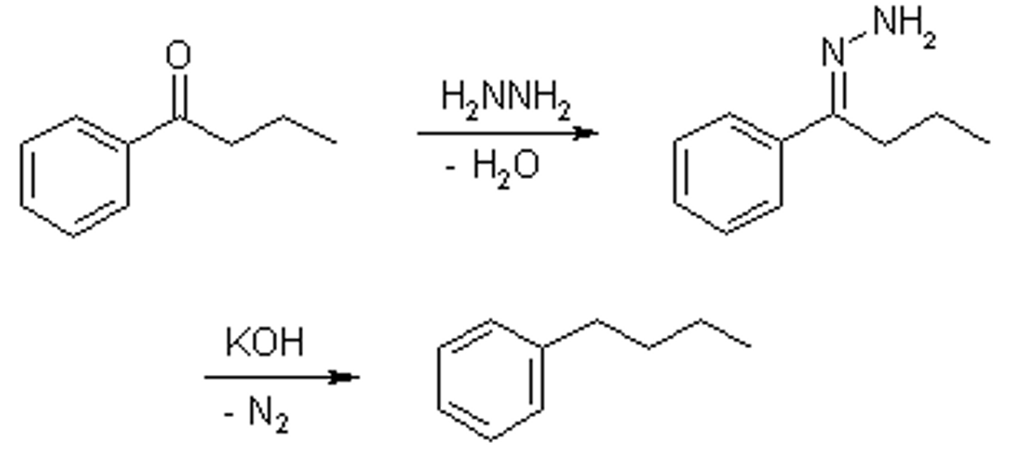 <p>hydrazine/LDA to produce alkane</p>