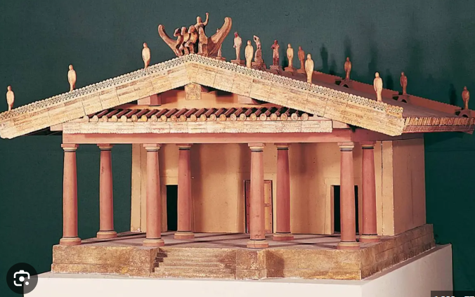 <p>Etruscan. 6th century BCE. Terracotta. Etruscan temples were not common since worship often took place in open-air groves and enclosures. The construction of temples was most likely a Greek influence. </p>