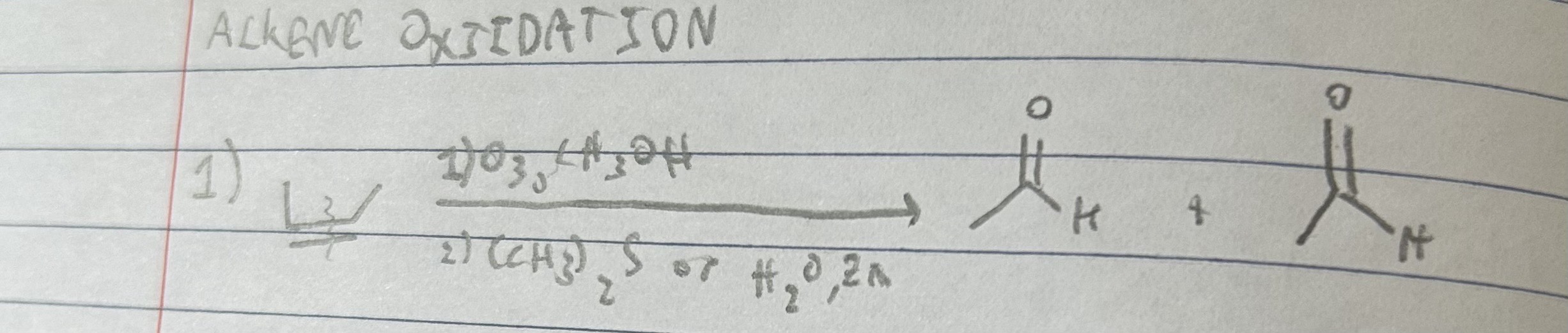 <p>Ozonolysis to split C=C into two C=O bonds.</p>