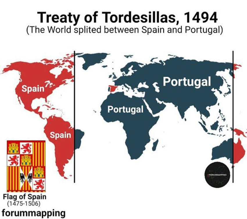 <p><span>carved up the “New World” into Spanish and Portuguese Spheres</span></p>