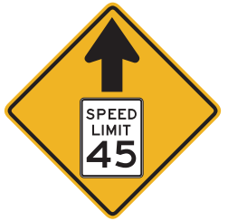 Advance notice to upcoming speed limit change. 