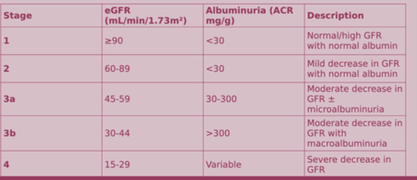 <p>Dx</p><p>-decreased renal function + proteinuria + hx of DM </p><p>-urine albumin-creatinine ratio </p><p>-screening yearly: goal &lt;30 </p>