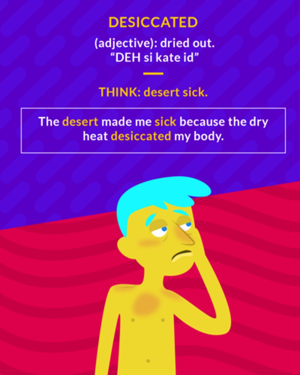 <p>(verb) to dry out; to remove moisture</p>