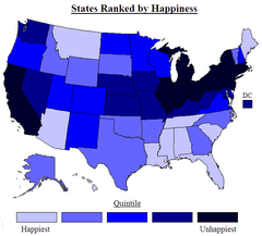 Color-coded map that indicate average values of property or quantity in those areas