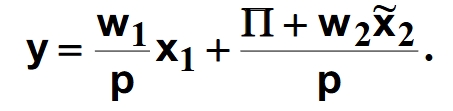 <p>We could also think of this equation as output is equal to cost of input one over price times input one plus profit plus cost of input 2 times input 2 over price.</p>