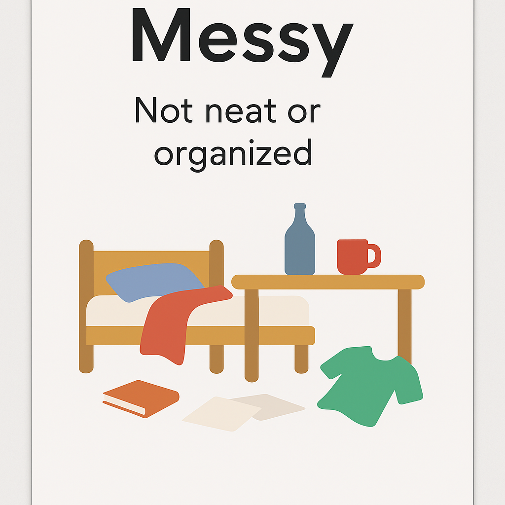 <p><span>Not neat or organized.</span></p>