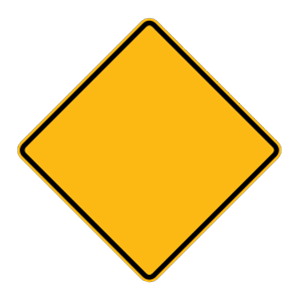 <p><span style="color: rgb(246, 247, 251)">Diamond-Shaped Yellow Sign w/ Black Markings</span></p>