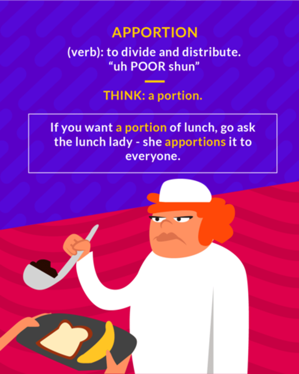 <p>(v.) to divide and give out in shares, distribute</p><p>(v.) to divide and distribute</p>