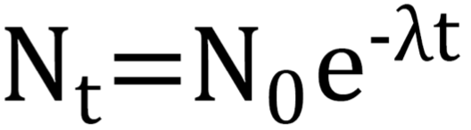 <p>N(t) - number atoms remaining</p><p>N(0) - number initial atoms</p><p>Can be swapped for Activity (A(t) and A(0) )</p>
