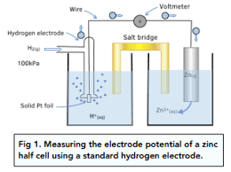 <ol><li><p>Copper wire</p></li><li><p>Voltmeter</p></li><li><p>Standard hydrogen electrode</p></li><li><p>H<sub>2</sub> gas (1atm)</p></li><li><p>platinum electrode</p></li><li><p>H<sup>+ </sup>at 1moldm<sup>-3</sup></p></li><li><p>Salt bridge</p></li><li><p>Copper</p></li><li><p>Cu<sup>2+</sup> (aq) (1moldm<sup>-3</sup>)</p></li></ol><p></p>