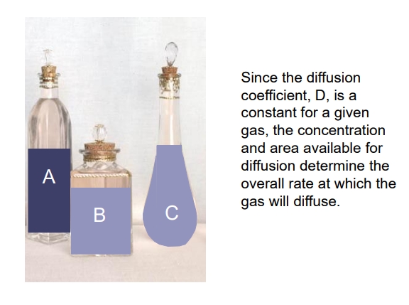 <ul><li><p>The concentration of a gas directly affects its diffusion rate because diffusion depends on the concentration gradient</p><ul><li><p>Larger the concentration difference = faster diffusion and vice vera</p></li></ul></li><li><p>The area available for diffusion effects the the diffusion rate </p><ul><li><p>wider the opening of a bottle (or the greater the surface area), the more gas molecules can move across, or out, at once</p></li></ul></li></ul><p></p>