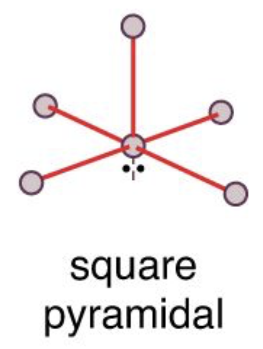 <p><strong>Electron Geometry: </strong>octahedral</p><p><strong>Molecular Geometry:</strong> square pyramidal</p><p><strong>Bond Angle:</strong> &lt;90º</p>