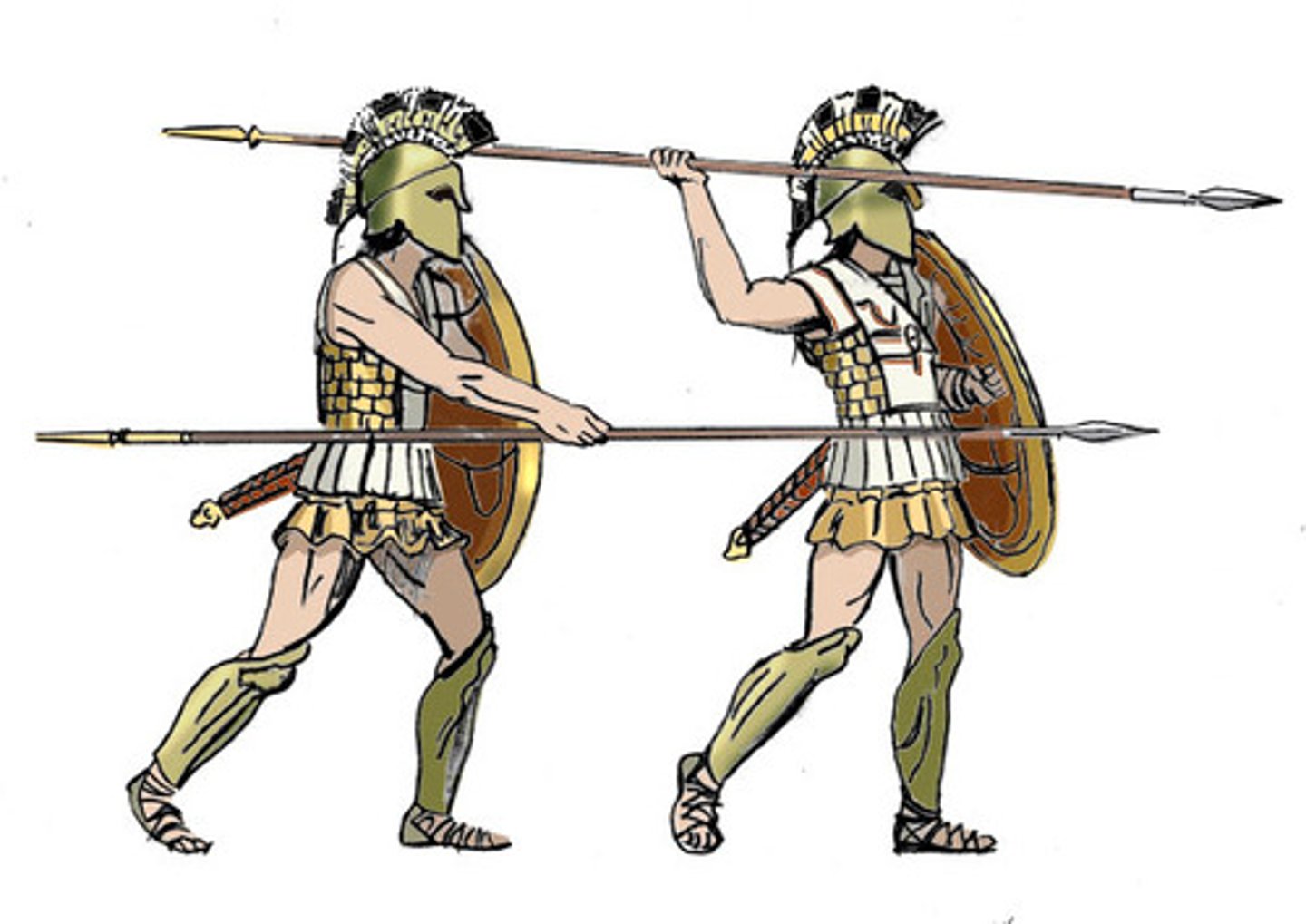 <p>A spear that was the main armament of a hoplite. It was 2.5 to 3 meters in length and had an iron spear point and a bronze butt-spike called a saunter or lizard killer.</p>