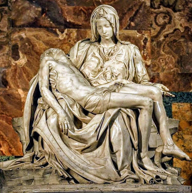 <p>A sculptural depiction of Mary holding the body of Jesus after his crucifixion, created by Michelangelo.</p>