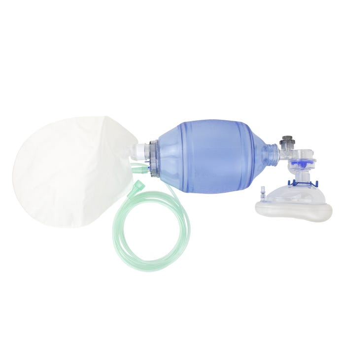 <ul><li><p>patients who need assistance in ventilation or are not able to ventilate on their own at all</p></li><li><p>minimum of 15L to a maximum of 25L</p></li><li><p>does not have to have oxygen connected to it to work but would be better if it is </p></li></ul>