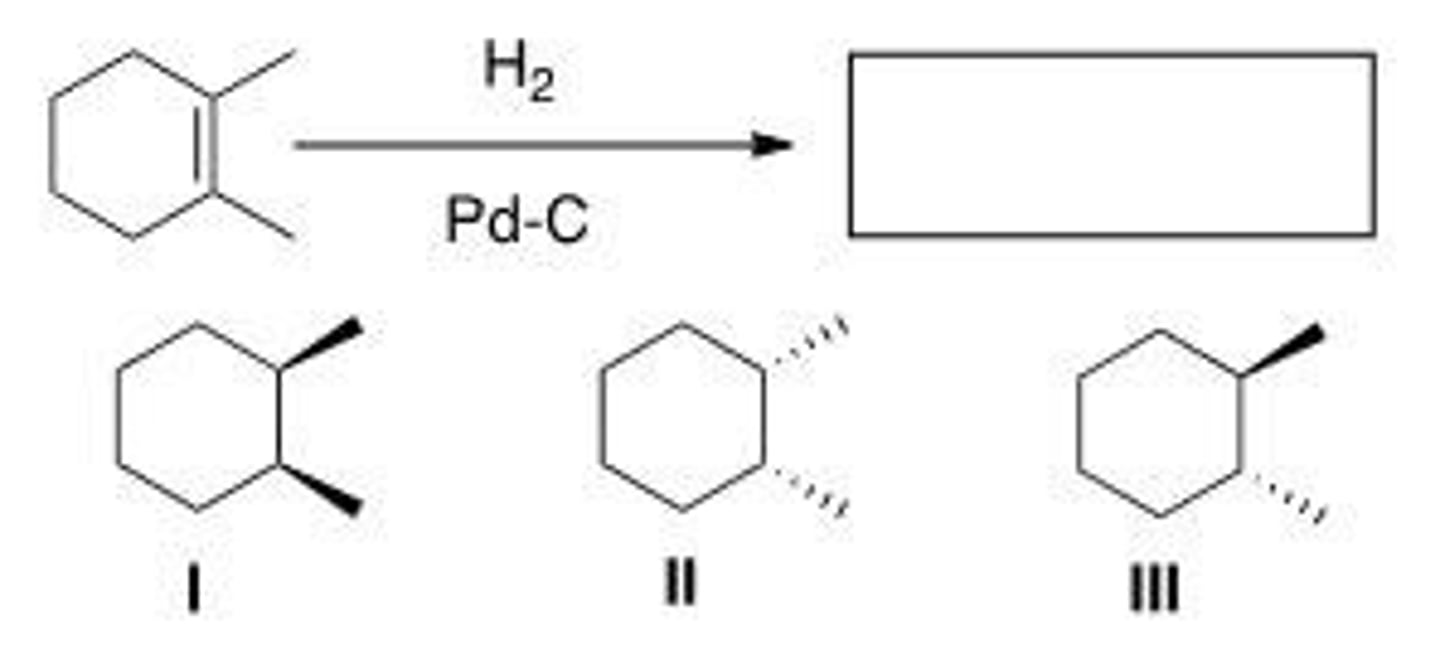 <p>Determine the product(s) of the following reaction.</p><p>A. I and III</p><p>B. II and III</p><p>C. I, II, and III</p><p>D. I or II</p>