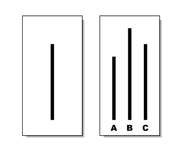 <p>This researcher devised a study with college students where students would have to choose which comparison line was most similar to the standard line. This study tested college student’s submission to social pressure over evidence. </p>