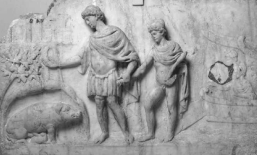 <p>Figure 8.1: Who is the boy being led, carrying a cudgel?</p>