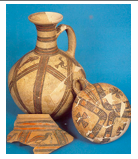 <p>-Started seeing this in MBII to LBI-Light colored clay and red/ black(brown)-Usually jugs and kraters-Geometric lines and Zoomorphic decor-Fish, birds, ibex, Maltese cross-Wheel made (unlike most Cypriot Ware)</p>