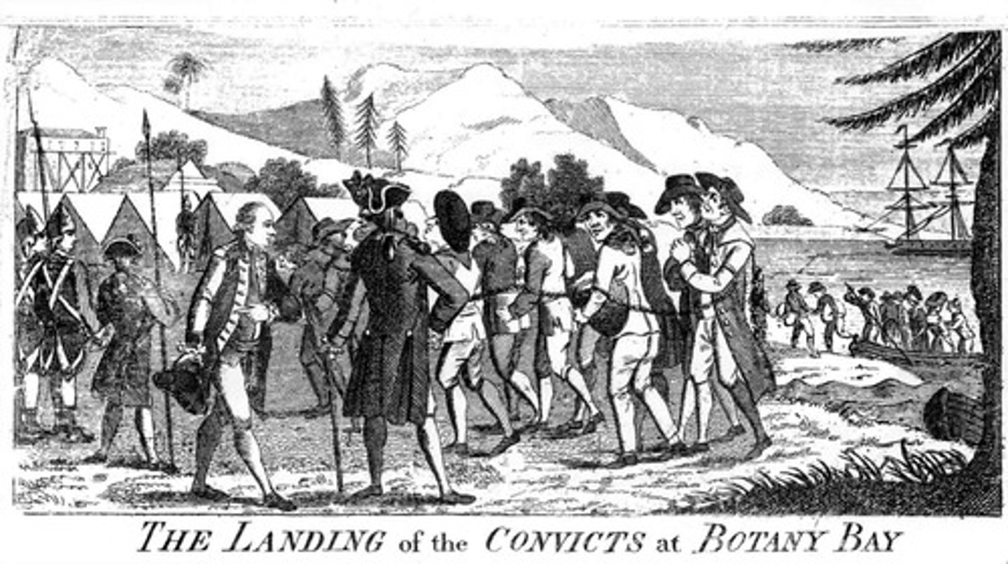 <p>a colony to which convicts are sent as an alternative to prison</p>