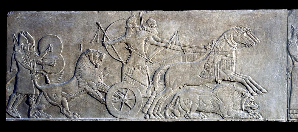 <p>(Assyrian culture) Assurnasirpal II Hunting Lions: Made in-</p>