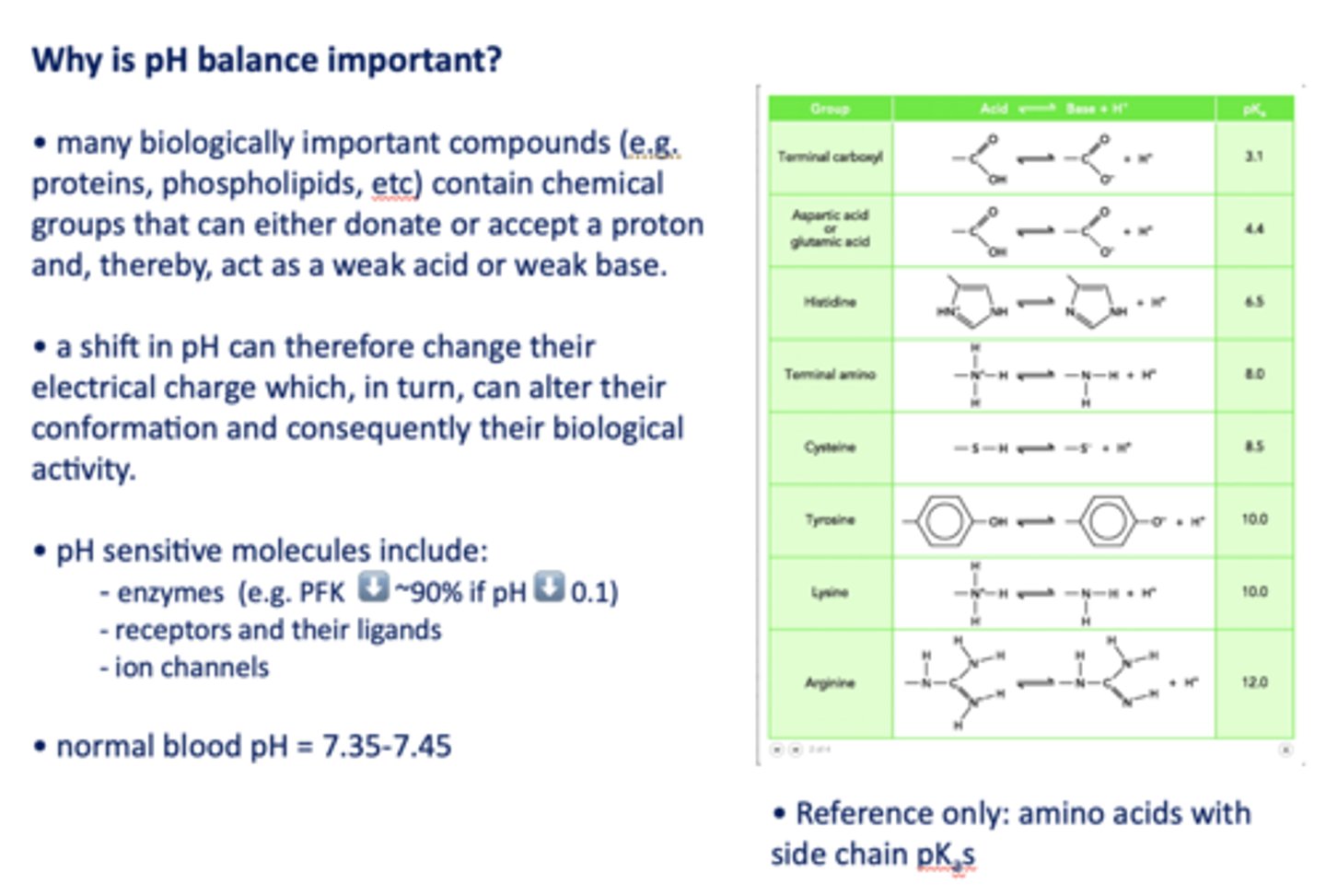 <p>A shift in pH can change biologically important compound's electrical charge which, in turn, can alter their conformation and consequently their biological activity</p>