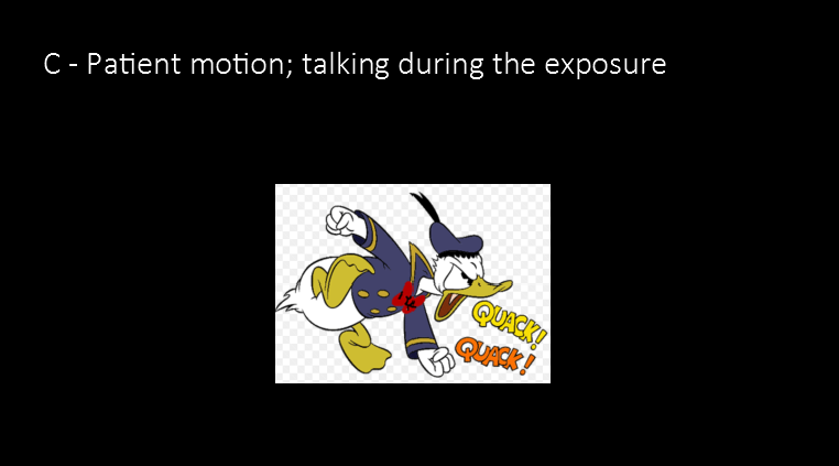 <p>C. Patient motion; talking during exposure</p>