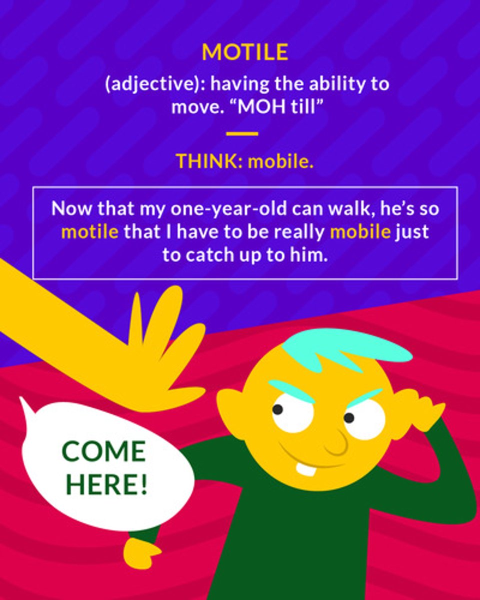 <p>(adj.) able to move</p><p>(adj.) having the ability to move</p>