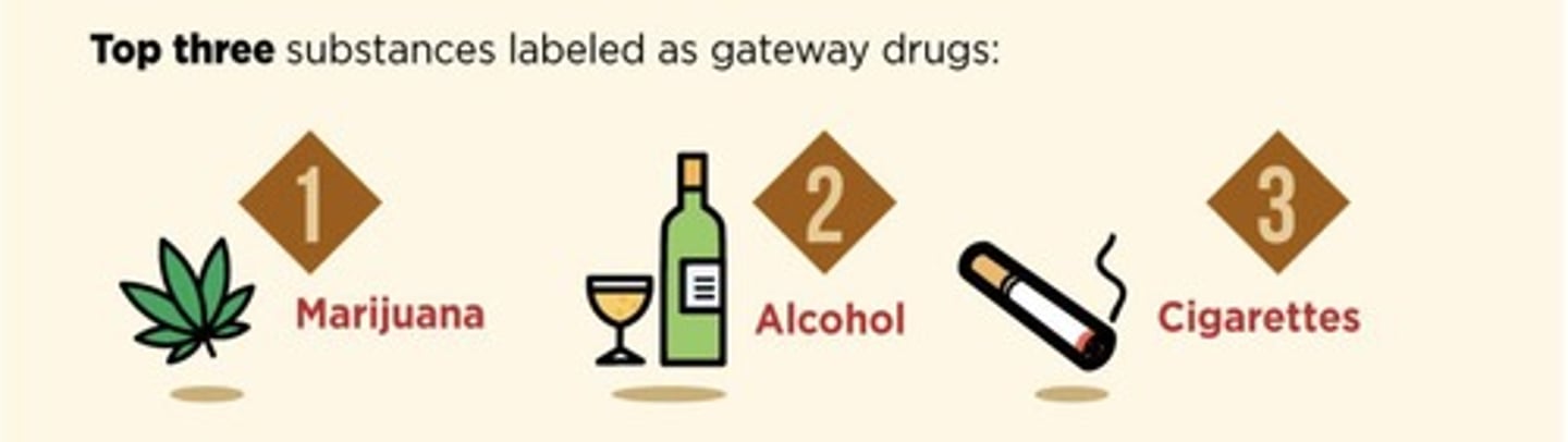 <p>Proposes progression from nicotine/alcohol to marijuana to harder drugs.</p>