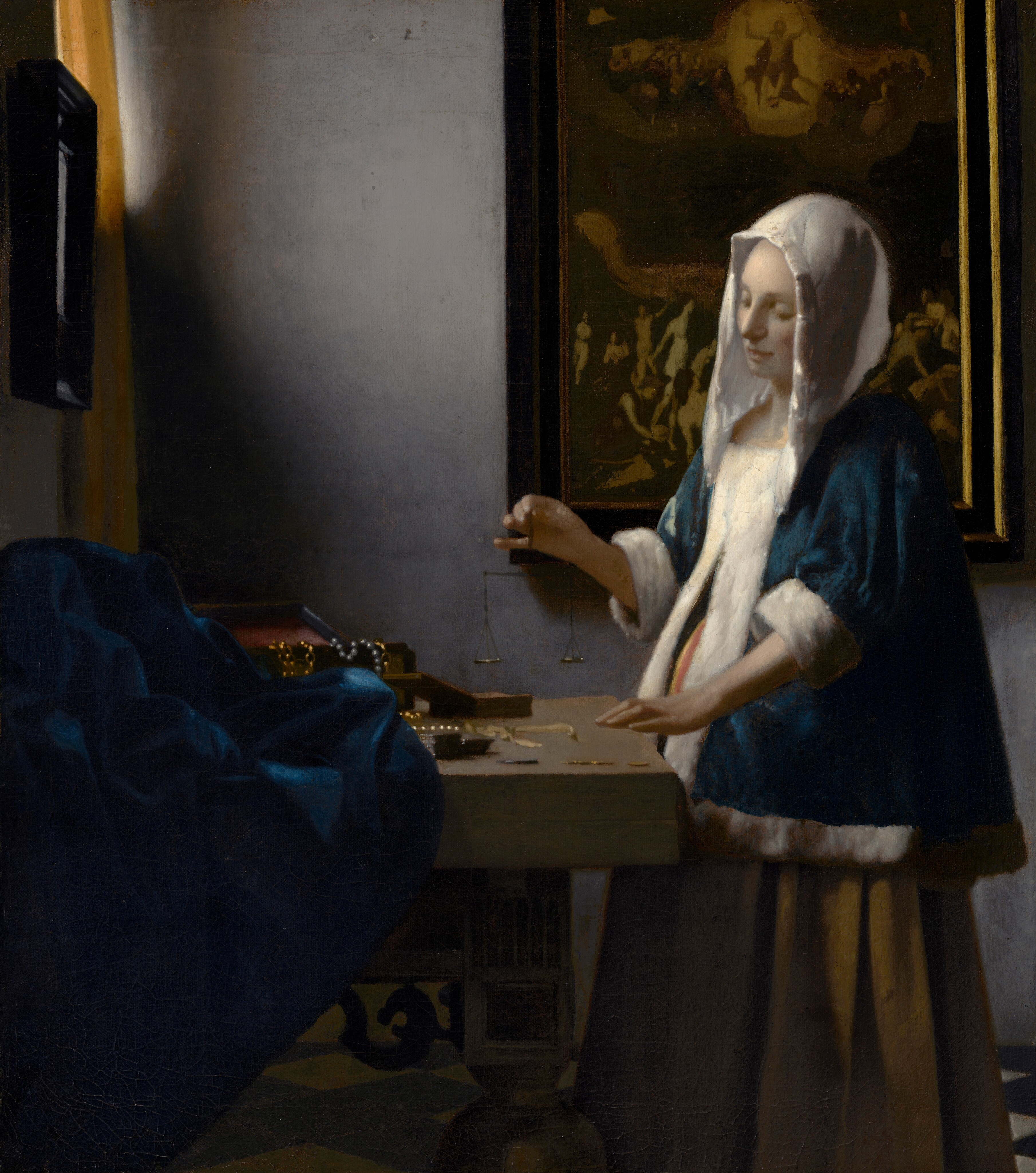 <p>Women Holding a Balance. Johannes Vermeer. c. 1664 CE. Oil on canvas. </p>