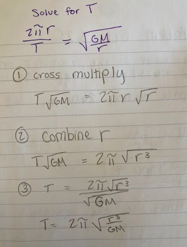 1. cross multiply 
2. combine r 
3. solve for T 