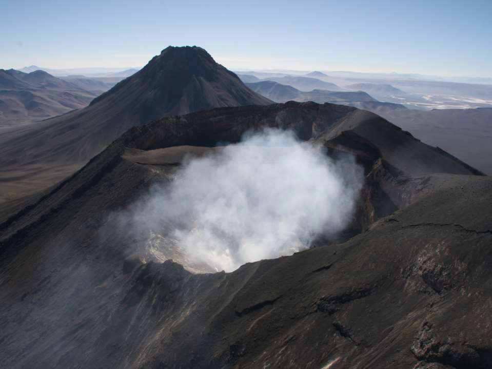 <ul><li><p>Lascar Volcano</p></li><li><p>30000 tonnes of sulphur dioxide / day</p></li><li><p>High silica and highly viscous lava</p></li></ul><p></p>