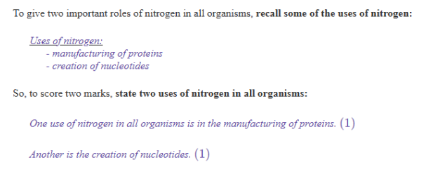 <p><span style="background-color: transparent;"><span>ii)</span></span></p><p><span style="background-color: transparent;"><span>-Manufacture/synthesis of proteins/ amino acids</span></span></p><p><span style="background-color: transparent;"><span>-Creation of nitrogenous bases/nucleotides for DNA/rNA/mRNA</span></span><br></p>