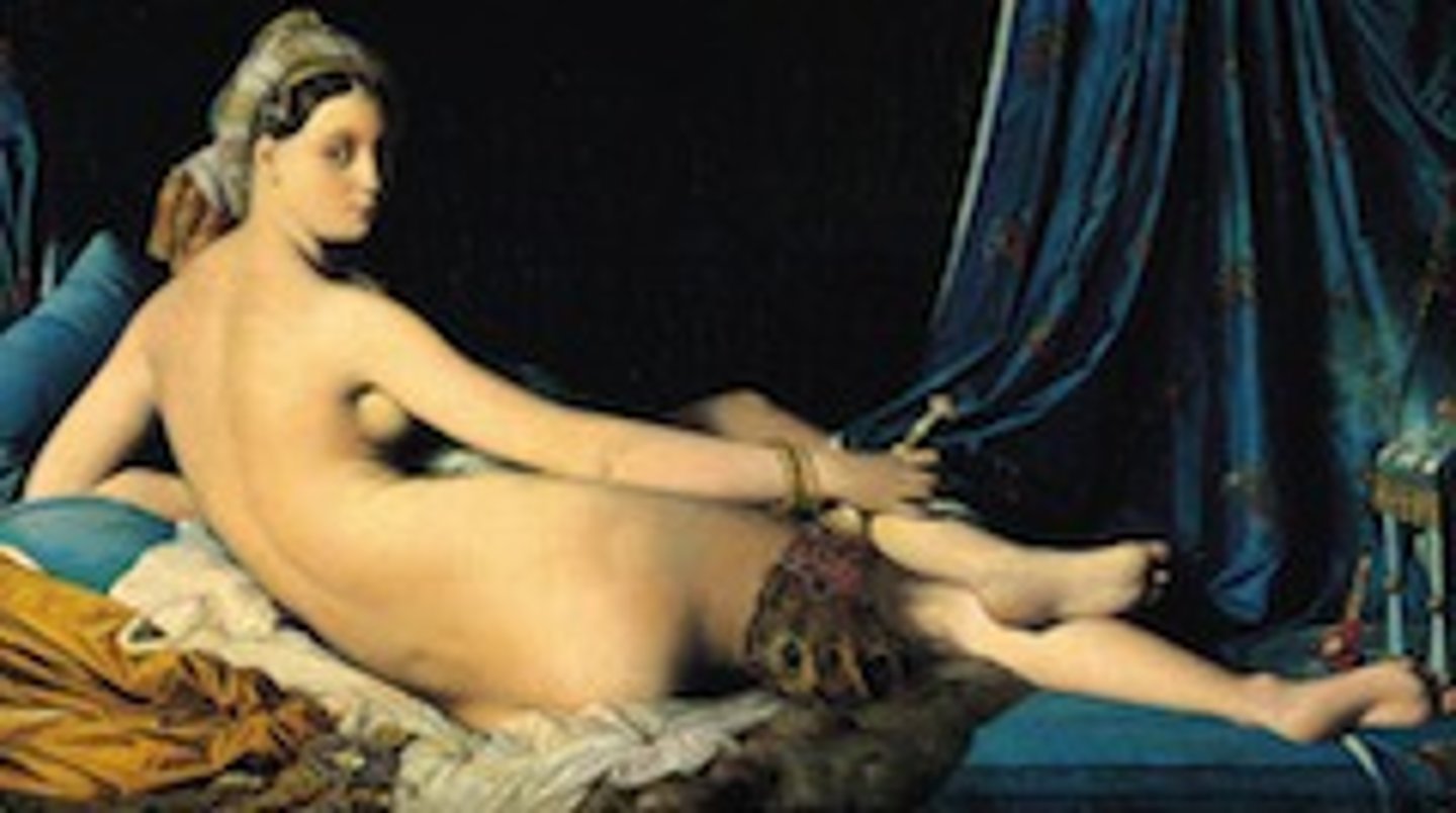<p>Ingres ; tension entre idéalisation et précision archéologique du détail</p>