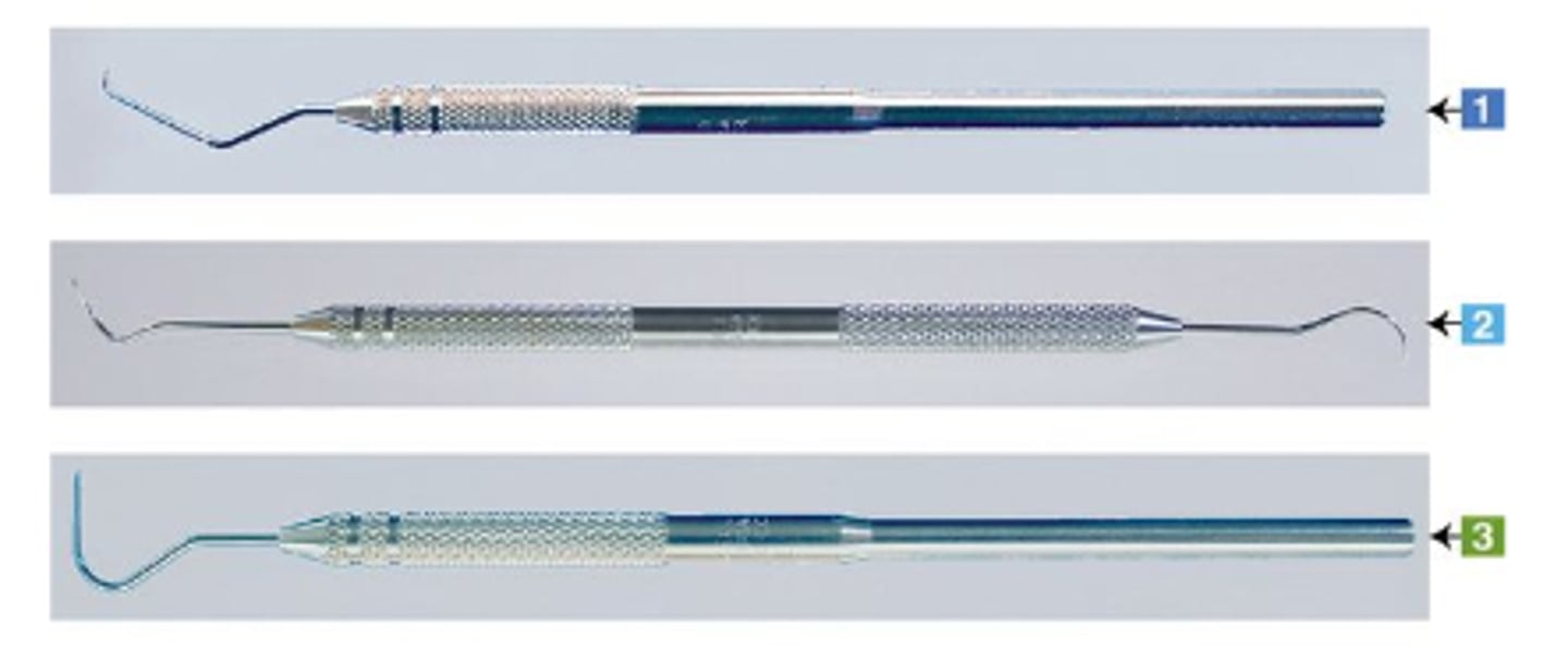 <p>What are the three main dental explorers used?</p>