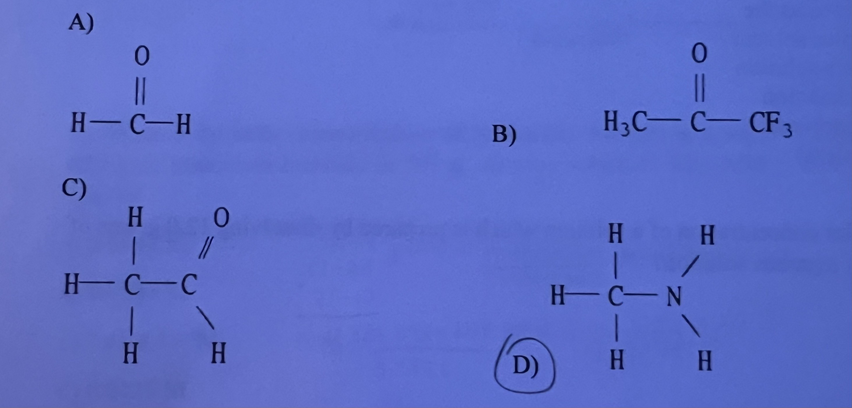 <p>Which of the following substances will have hydrogen bonding as one of its intermolecular forces?</p>