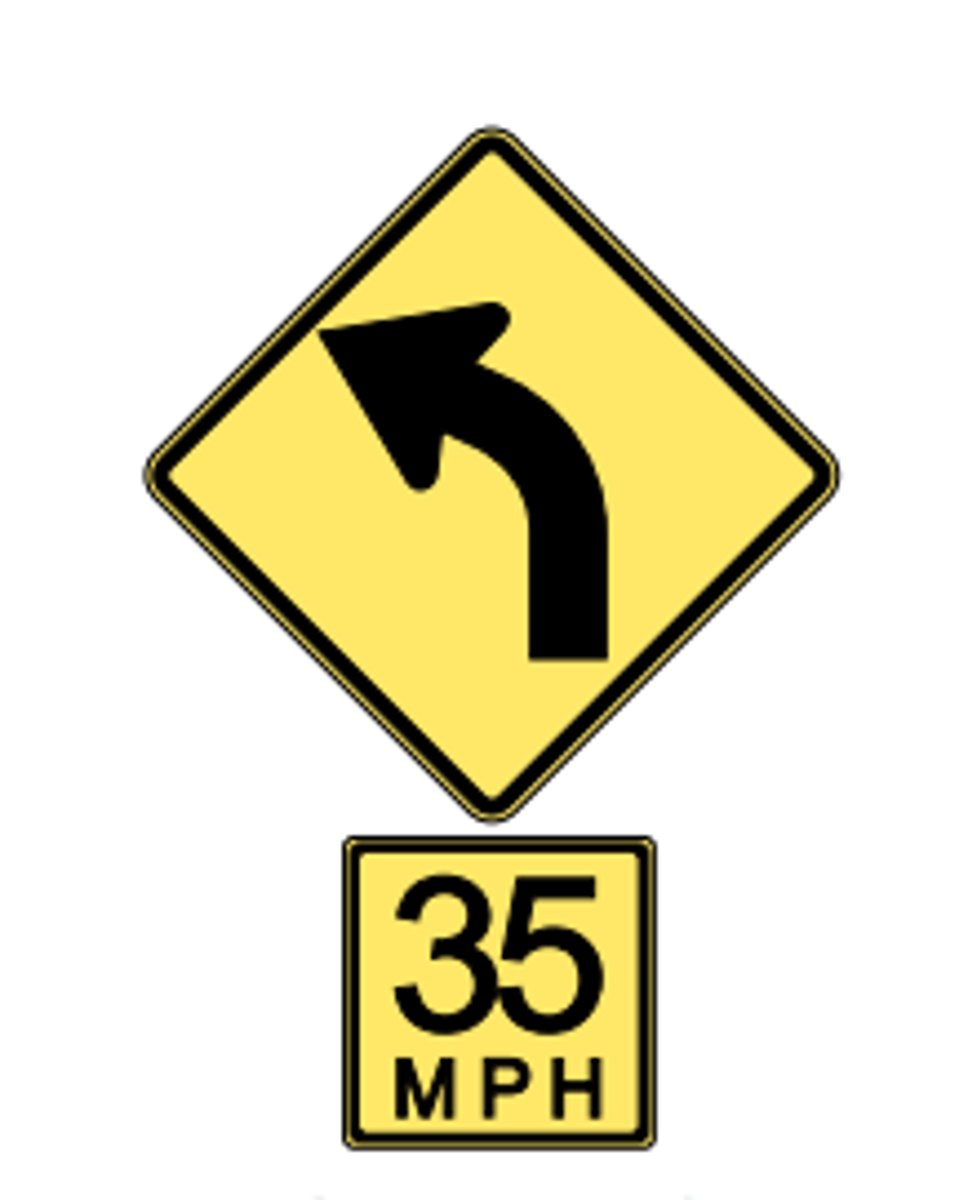 <p>Provides a waning for upcoming curves in the road. The advisory speed plate is the fastest recommended speed under ideal conditions.</p>