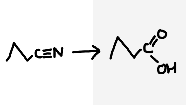 <p>Nitrile to carboxylic acid</p>